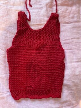 Hollister Red Crochet Tank Top - Sleeveless Knit Summer Top